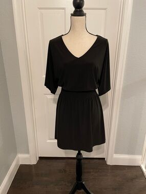 White House Black Market Black V-Neck Smocked-Waist Short Dress